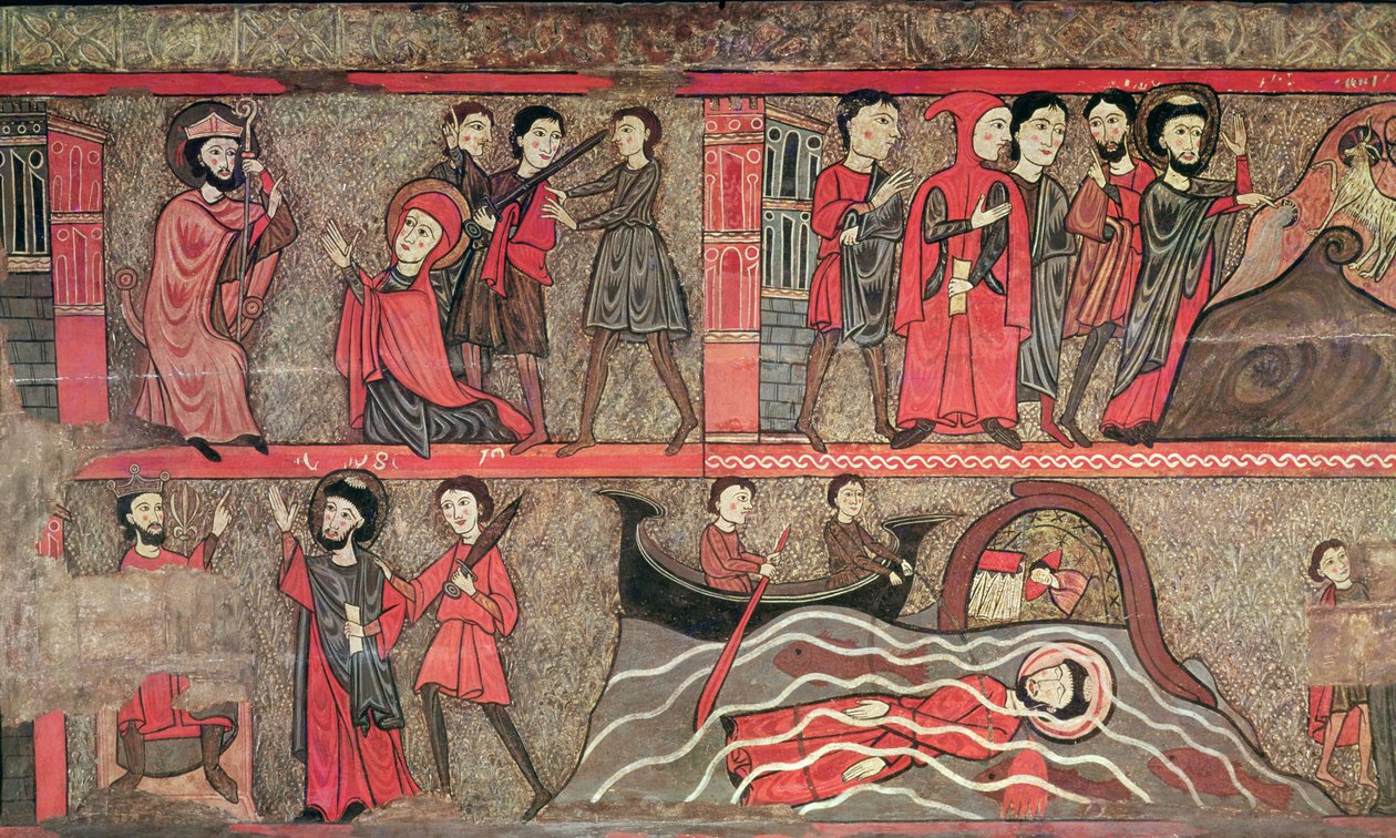 Alterfrontal med scener fra Saint Clements liv, fra kirken Sant Climent de Taüll, Vall de Boi, Alta Ribagorça, 2. halvdel av 1200-tallet (tempera på panel) av Catalan School