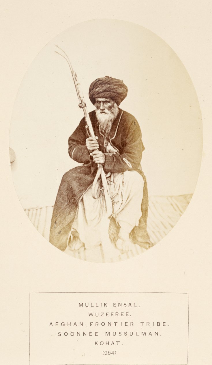 Mullik Ensal, Wuzeeree stammemann fra Afghan Frontier Tribe, Kohat, fra The People of India, av J. Forbes Watson, utgitt 1868 (albumtrykk) av English Photographer