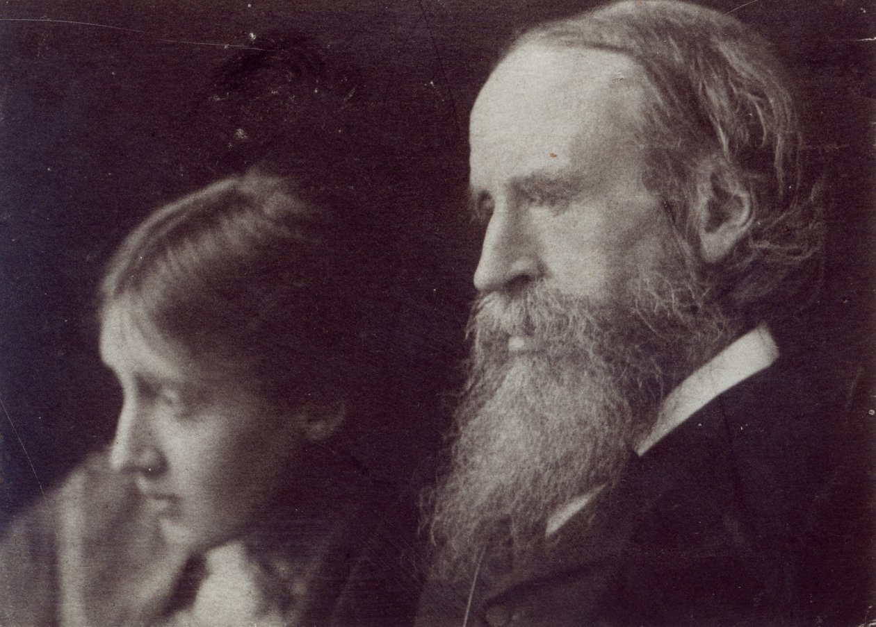 Virginia Woolf og hennes far Sir Leslie Stephen, ca. 1903 (bw-bilde) av English Photographer