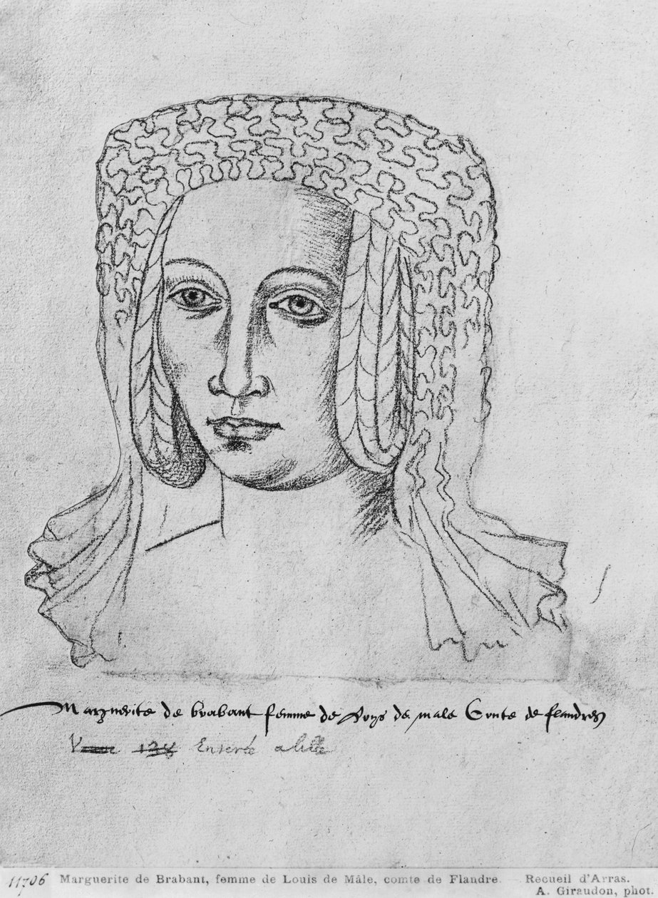 Ms 266 fol.55 Marguerite de Brabant, kone til Ludvig II av Flandern, også Ludvig III av Artois og Ludvig I av Palatine Burgund, kjent som Ludvig av Male, fra 