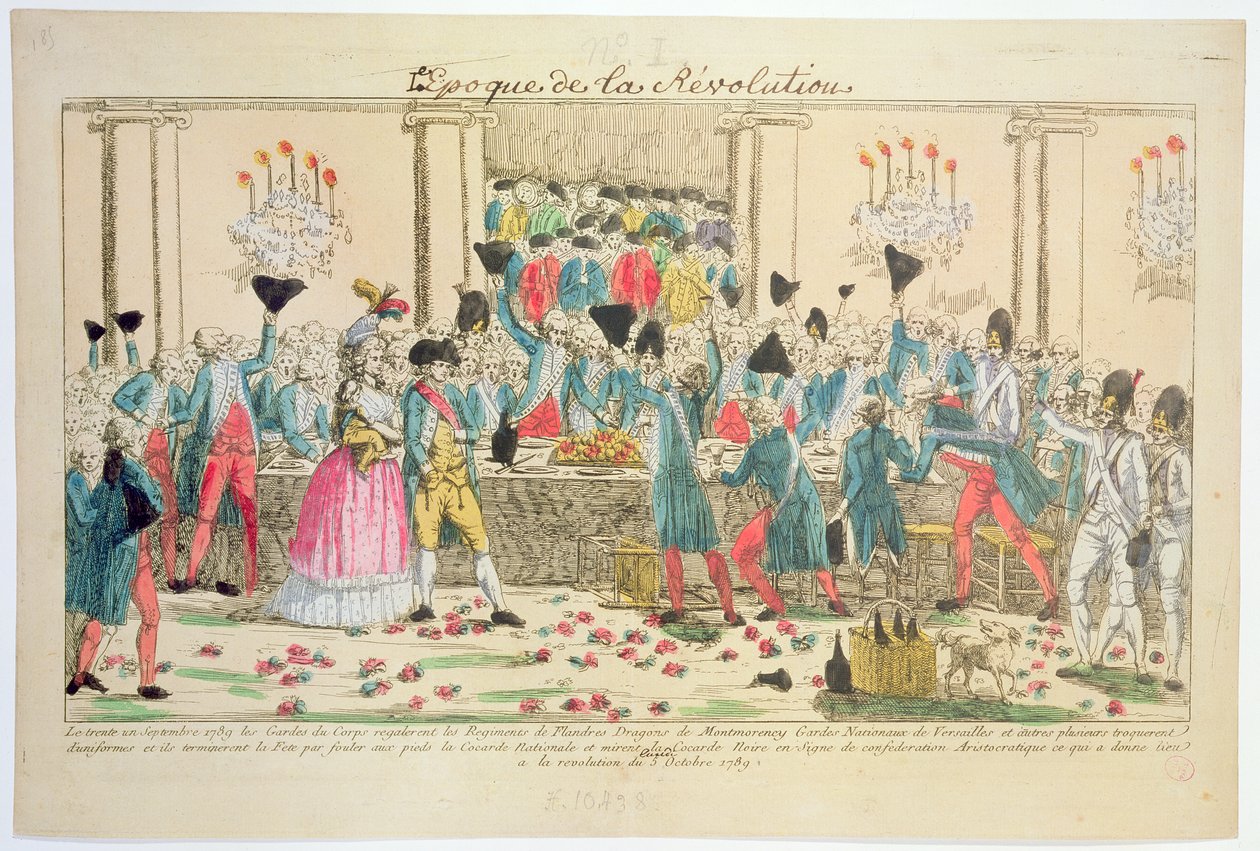 Bankett gitt 1. oktober 1789 i Versailles operahus av kongens livvakter for å ønske velkommen til ankomsten av Flandern-regimentet for å hjelpe til med å støtte og beskytte den franske kongefamilien ( av French School