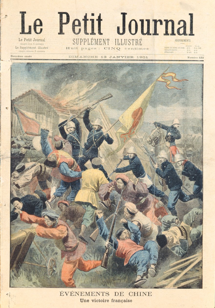 Fange av Pao-Ting-Fu, provinsen Tcheli, av franske, tyske og italienske tropper under kommando av general Bailloud under Boxer Rebellion of Rebellion i 1900-01, omslagsillustrasjon av 