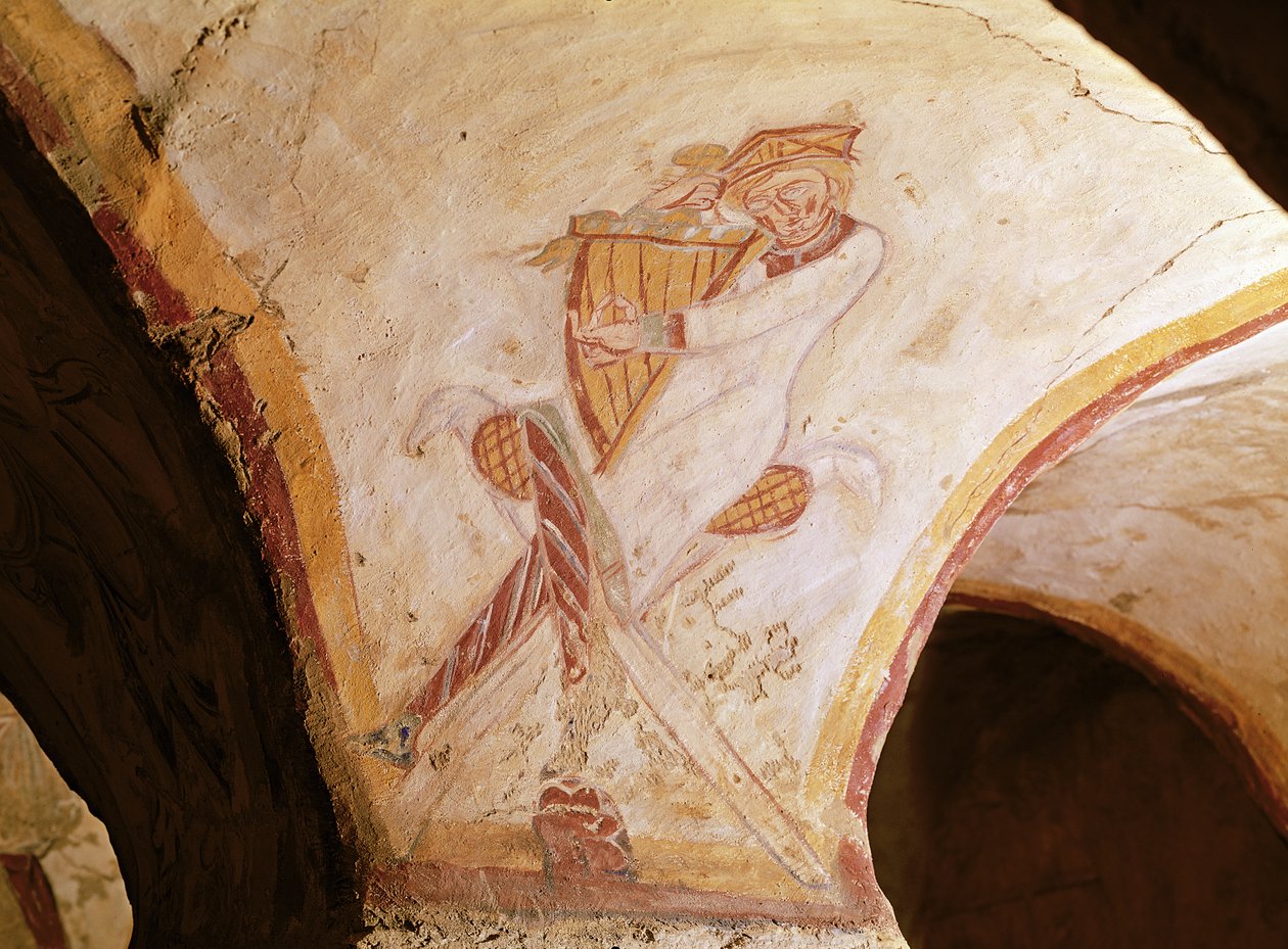 David spiller på harpe (fresco) av French School