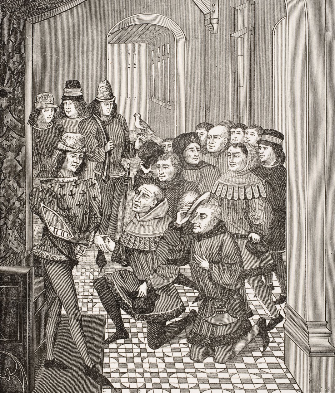 Deputerte fra Ghent-borgerne ber om benådning fra Louis II for deres opprør mot ham i 1397, basert på en miniatyr i en bok av Jean Froissart (ca. 1333-1404) fra 