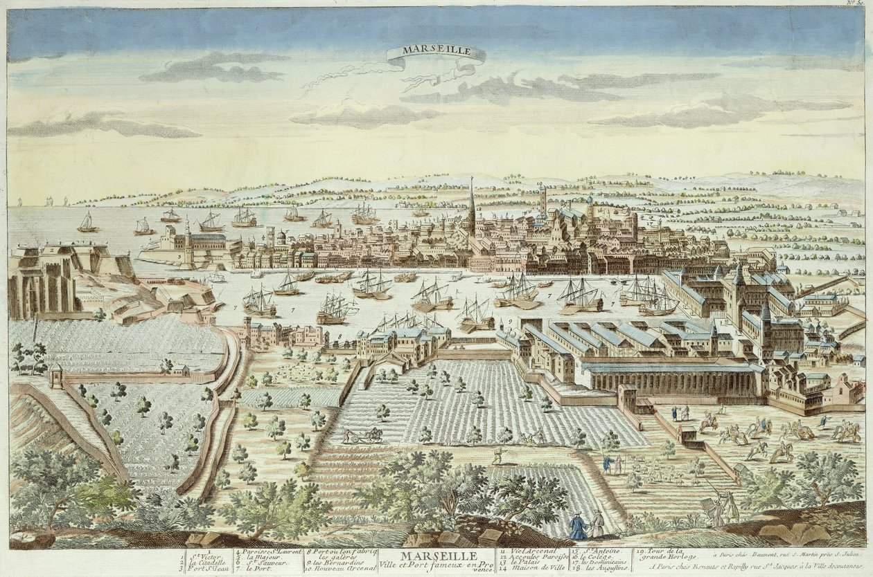 Rideplan av Marseille, 1680 (farget gravering) av French School
