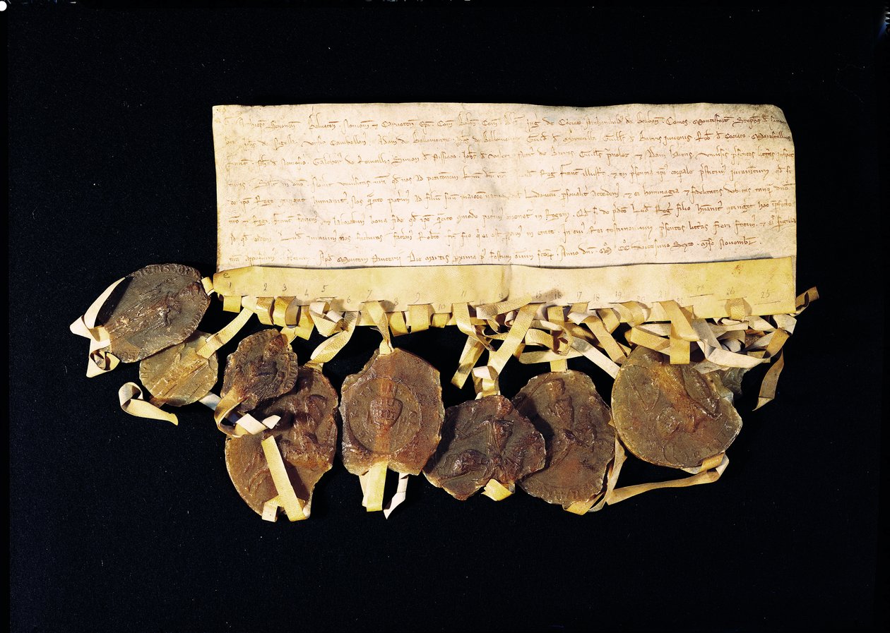 Brev fra kongens prelater og baroner som lover Ludvig VIII (1187-1226) at de vil anerkjenne hans sønn, Ludvig av Frankrike, som konge etter hans død, 3. november 1226 av French School