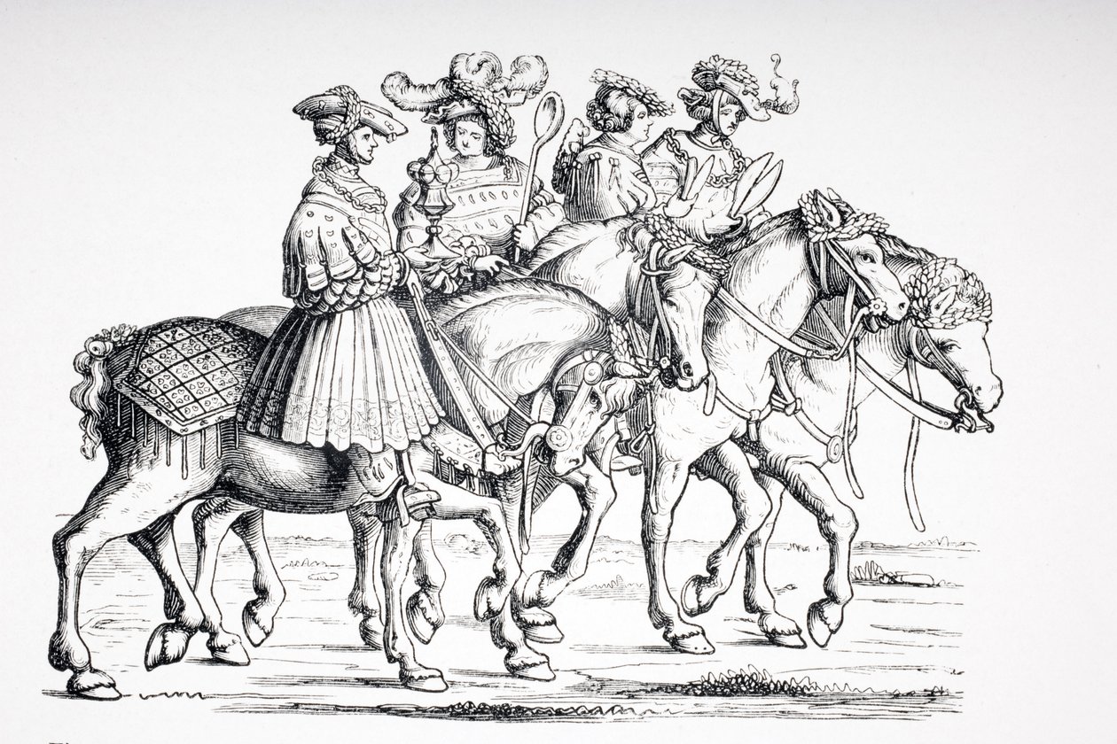 Offiserer ved bordet og i kammeret for den keiserlige domstolen til Maximilian I, etter en gravering fra 1512 i 