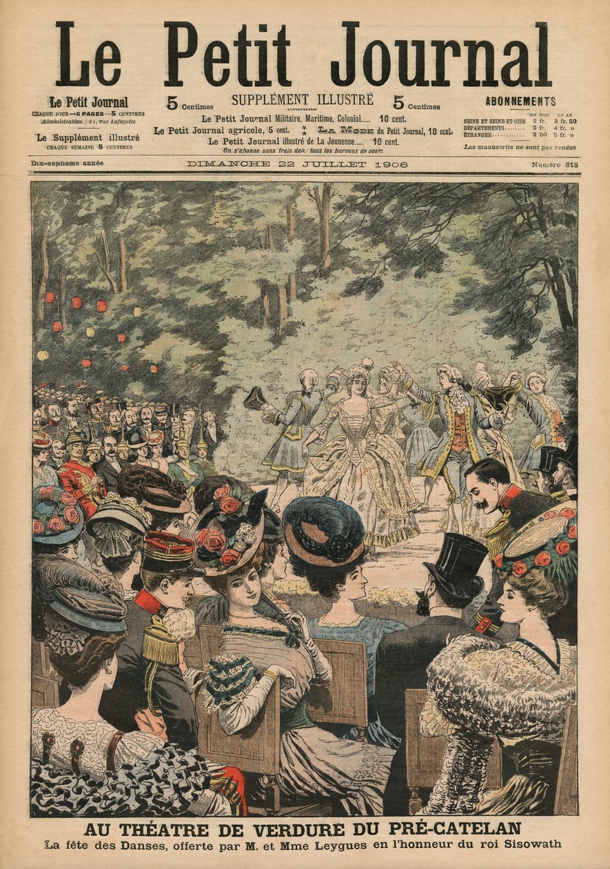 Friluftsteater på Pre-Catelan, dansefestival presentert av Georges Leygues til ære for Sisowath, kongen av Kambodsja, forsideillustrasjon av 