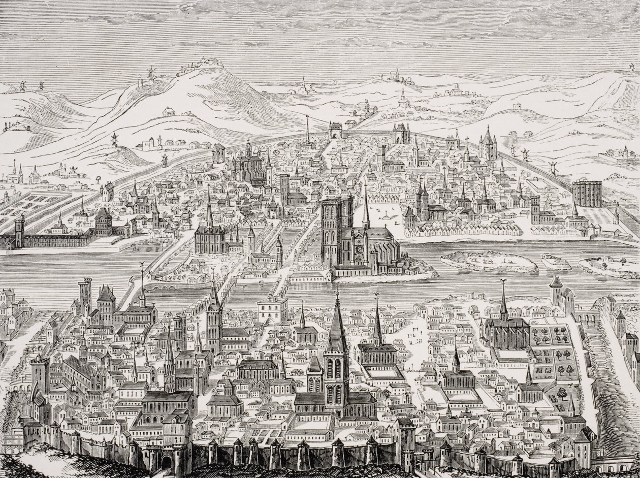 Perspective View of Paris, faksimile av en kobberplate av Leonard Gaultier (1561-1641) 1607, fra 