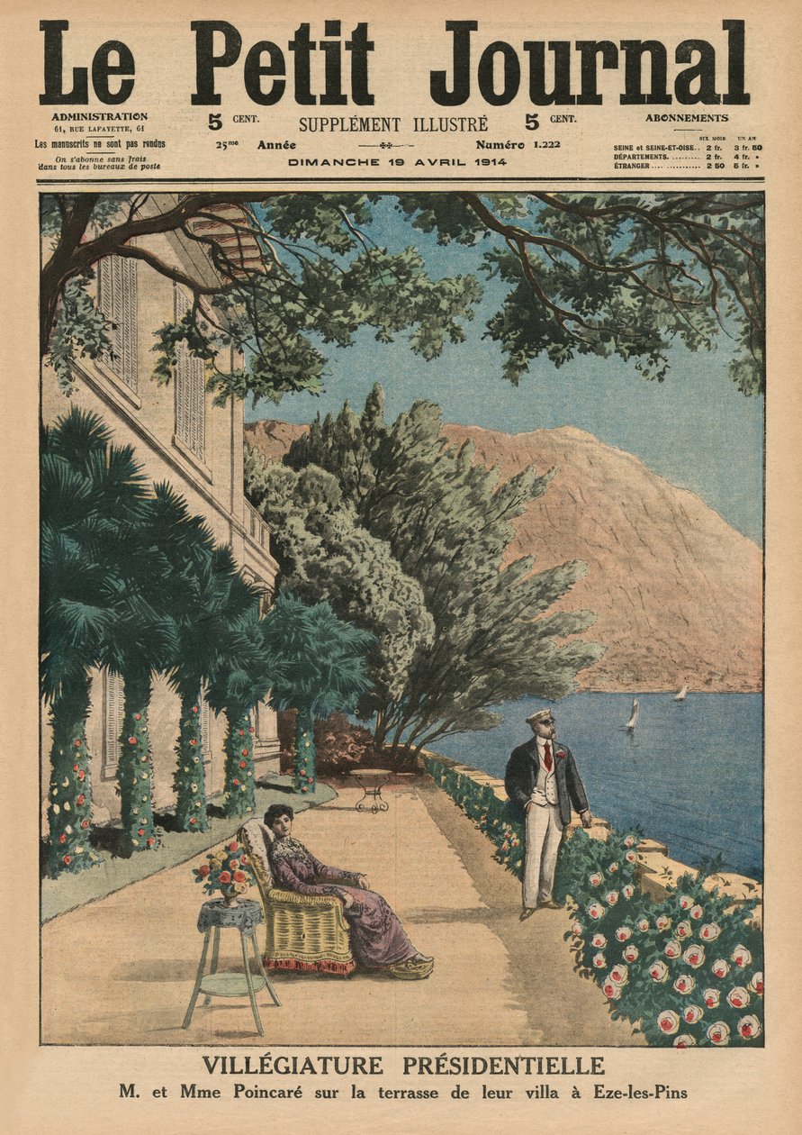 Presidentferie, Monsieur et Madame Poincare på terrassen til villaen deres i Eze-les-Pins, illustrasjon på forsiden fra 