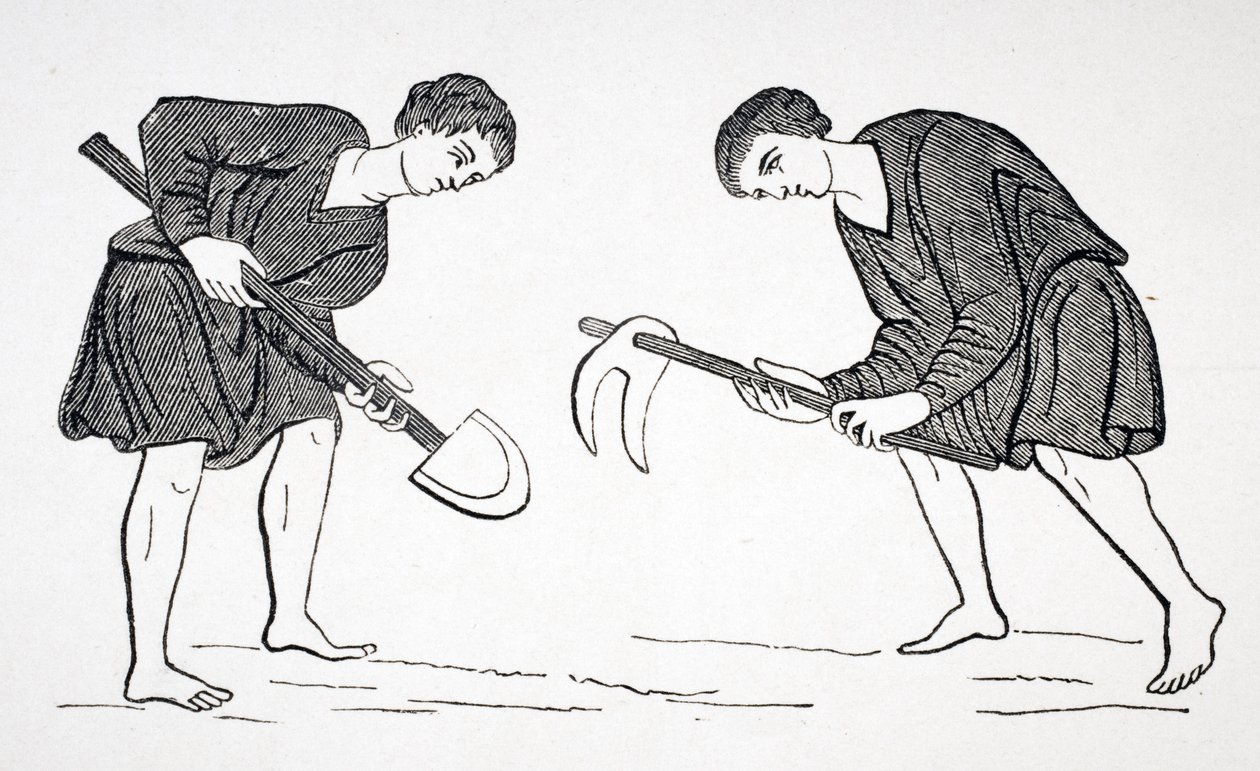 Serfs Laboring in the Fields with a Hoe and Spade, etter en miniatyr i et manuskript fra 1100-tallet, fra 