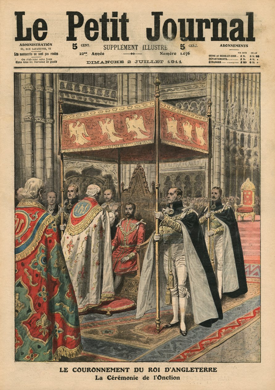 The Coronation of King George V (1865-1936) and the Ceremony of Unction at Westminster Abbey, 23. juni 1911, illustrasjon fra 