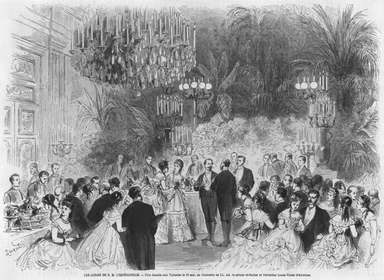 Mandagene til keiserinne Eugenie (1826-1920) på Tuileriene, festival til ære for Edward (1841-1910) Prince of Wales og Louis Victor (1833-96) erkehertug av Østerrike, 1867 av French School