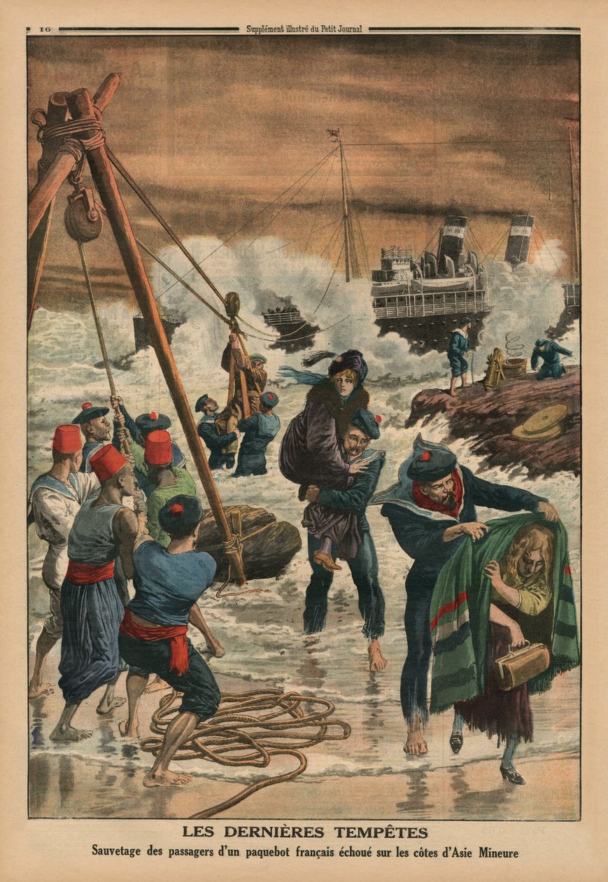 De siste havstormene, reddet passasjerene til et fransk linjeskip som ligger på kysten av Lilleasia, baksideillustrasjon fra 