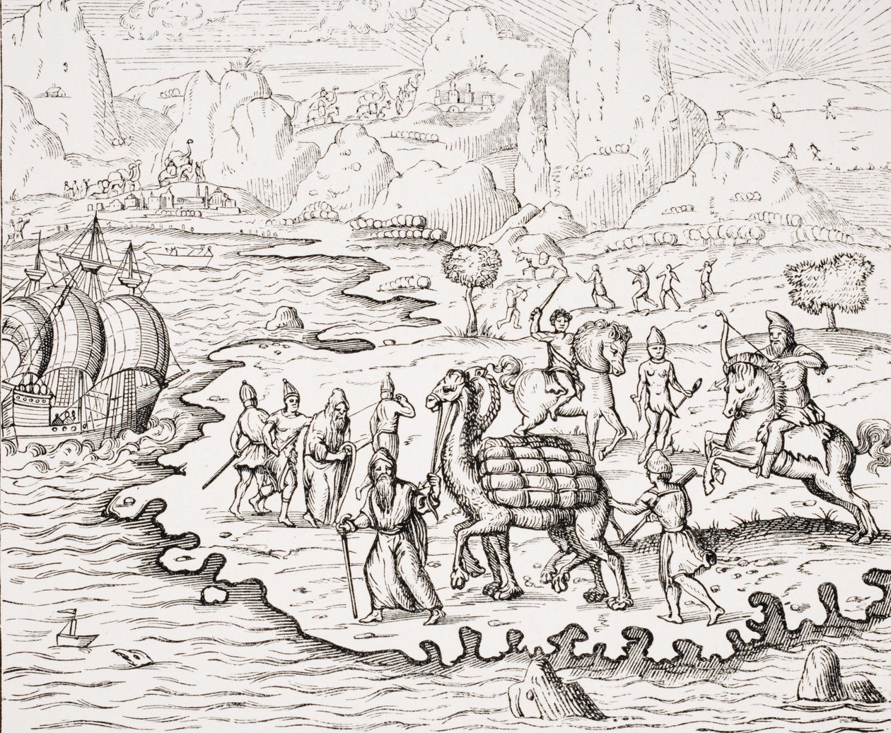 Transport of Merchandise on the Backs of Camels, reproduksjon av et tresnitt i 