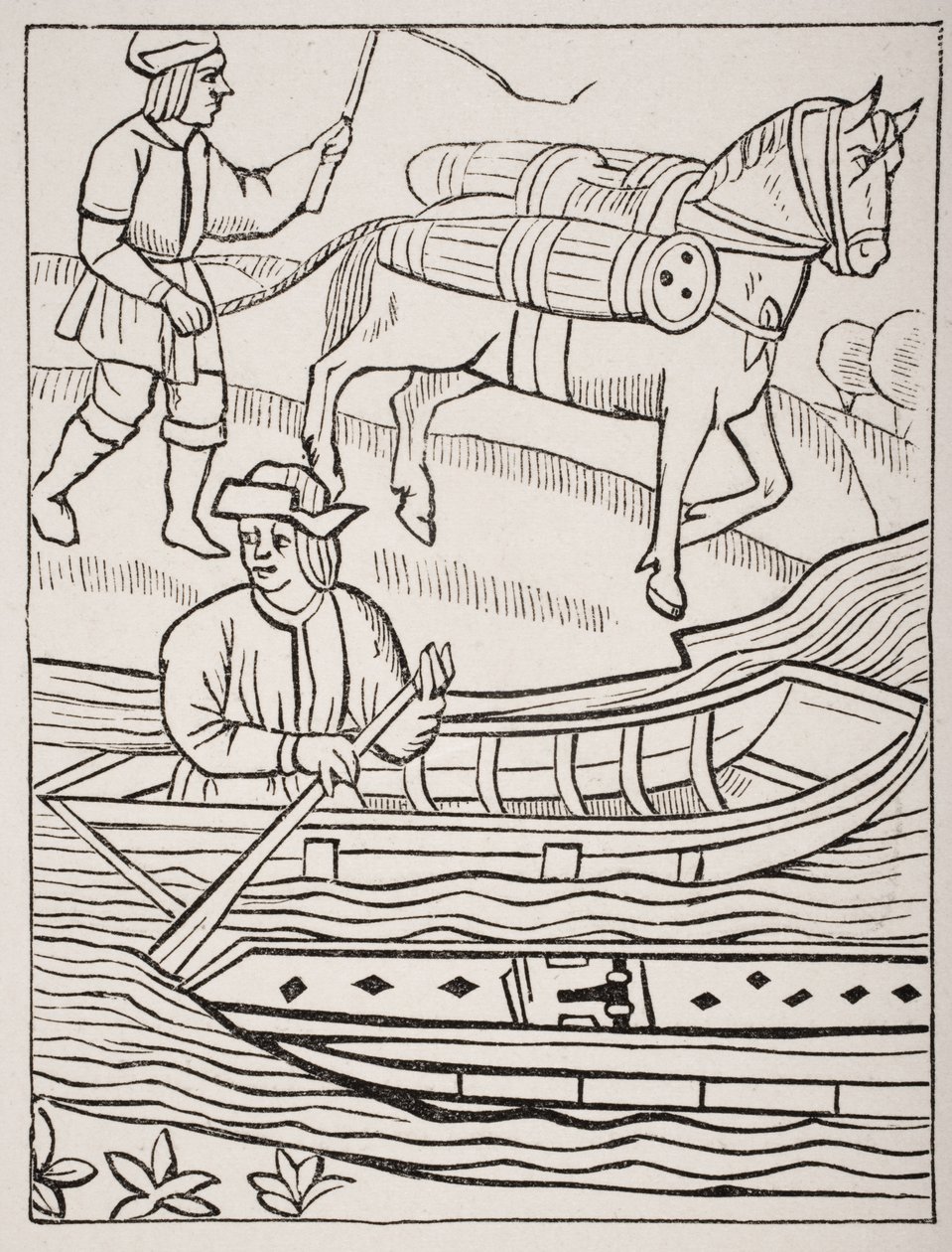 Transport av fisk til vann og til lands, etter en gravering i Royal Statutes of the Provostship of Merchants, 1528, fra 
