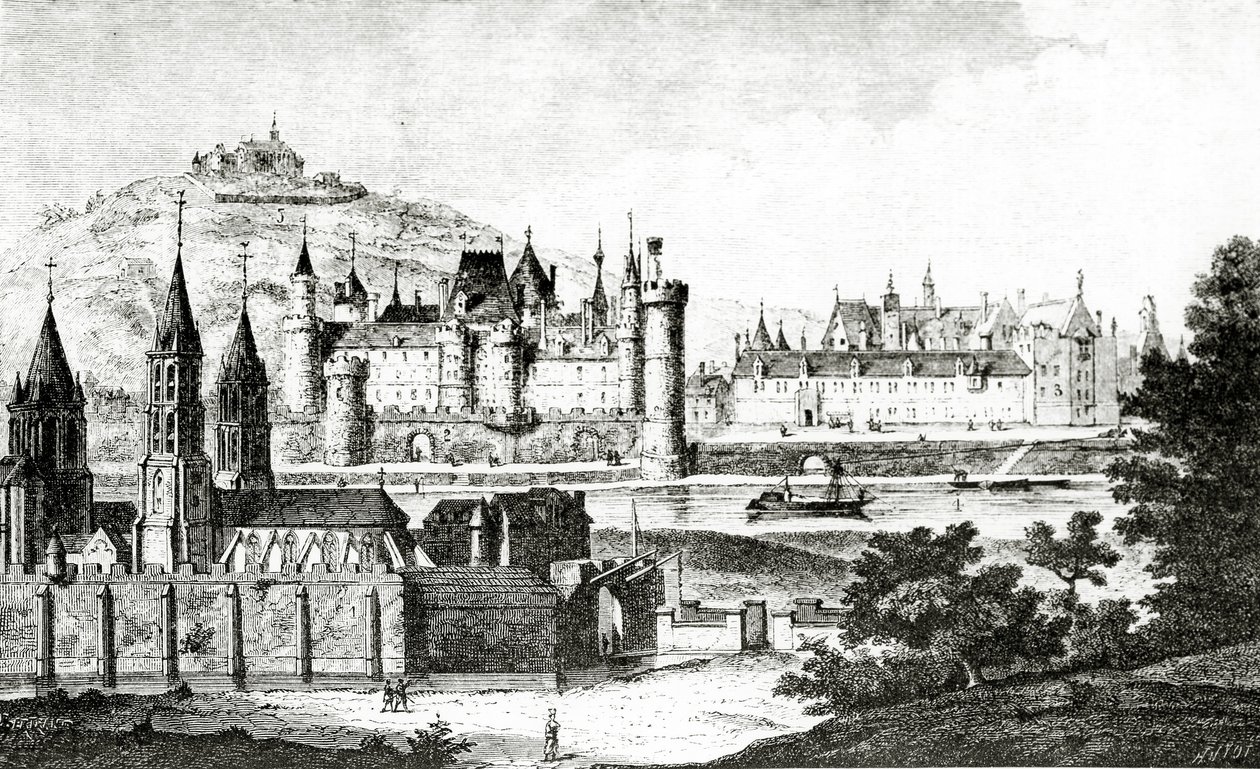 Utsikt over Saint-Germain-des-Pres og Pre-aux-Clercs under Charles Vs regjeringstid, fra 