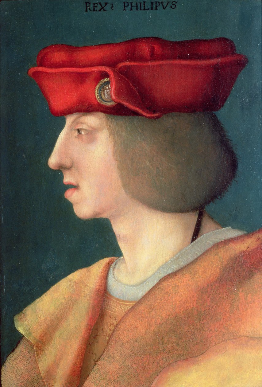 Kong Filip I "Den kjekke" av Spania (1478-1506): sønn av keiser Maximilian I (1459-1519) og Maria av Burgund (1457-82) og ektemann til Joanna av Castilla (1479-1555) (panel) av German School