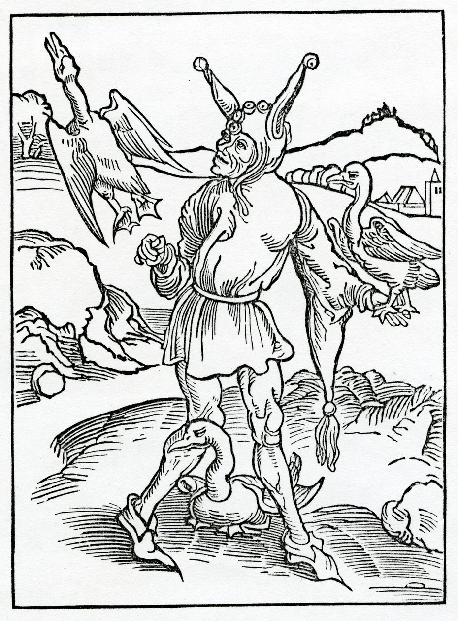 Av hym that nought can and naught wyll lerne, and seyth moche, lytell berynge away, I mene nat theuys, illustrasjon fra Alexander Barclays engelske oversettelse av 