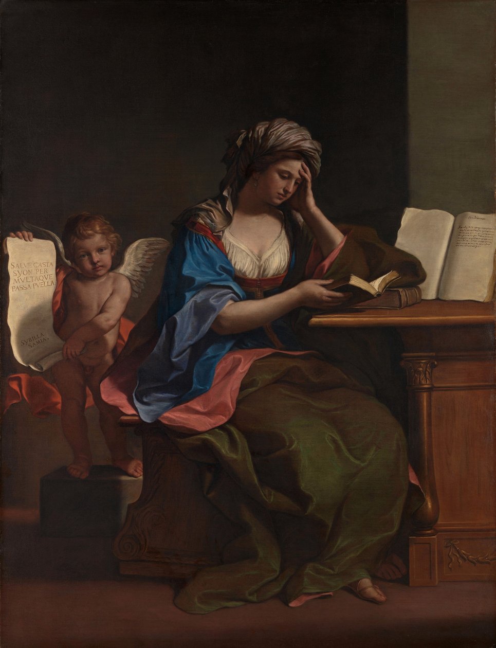 Den samiske sibylen med en Putto av Guercino