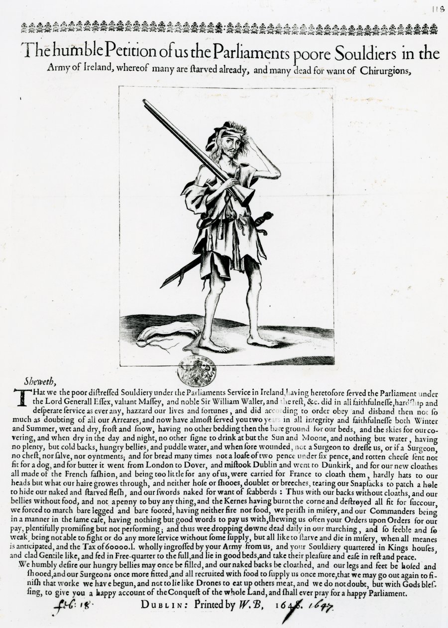Den ydmyke begjæringen av oss parlamentets fattige soldater i Army of Ireland, hvorav mange allerede er utsultet og mange døde av mangel på Chirurgions, utgitt 1648 (gravering og boktrykk) av Irish School