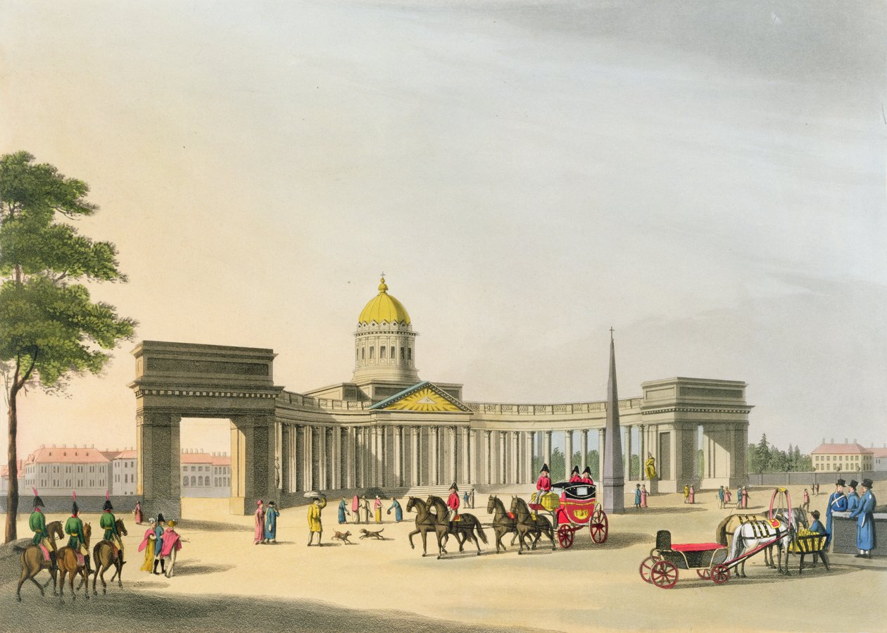 Utsikt over torget i Kassan og katedralen i St. Petersburg, illustrasjon for oktober fra 