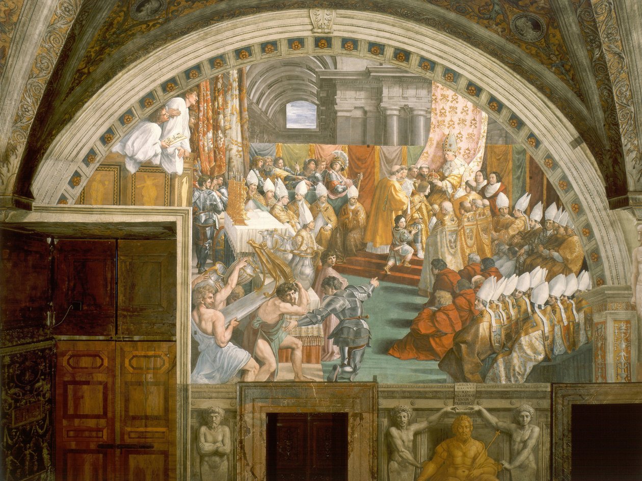 Kroningen av Karl den Store av Leo III. i St. Peters julenatt 800 av Raffaello Sanzio Raphael