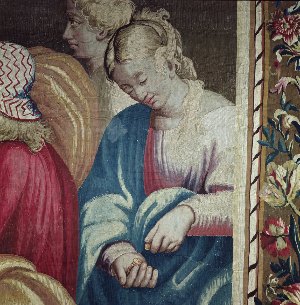 Tapet som skildrer Apostlenes gjerninger, Ananias død (Sapphira, kone til Ananias som teller myntene hennes), vevd på Beauvais-verkstedet under ledelse av Philippe Behagle (1641-1705), 16 av Raffaello Sanzio Raphael
