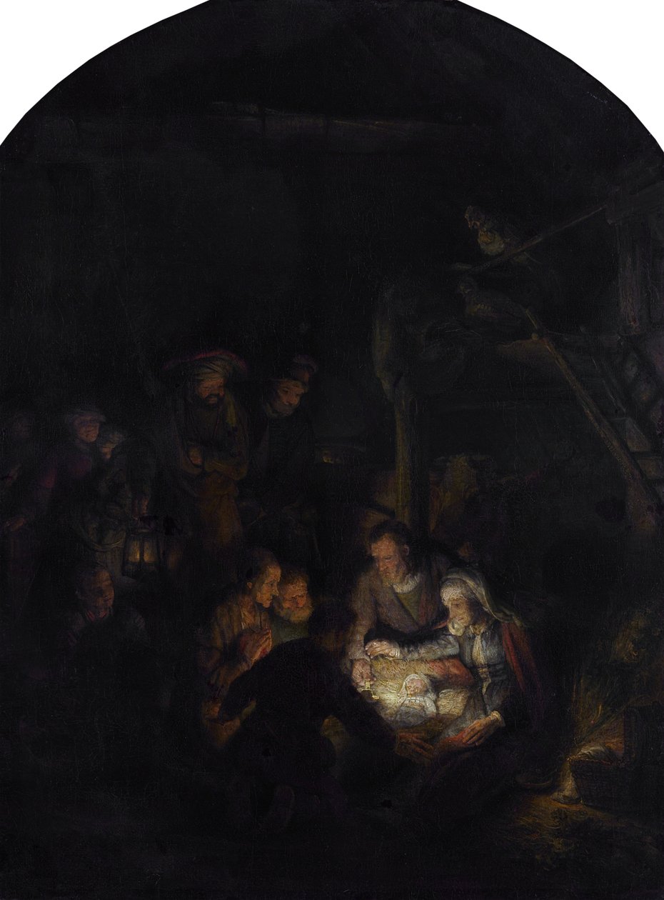 Tilbedelse av hyrdene. av Rembrandt van Rijn