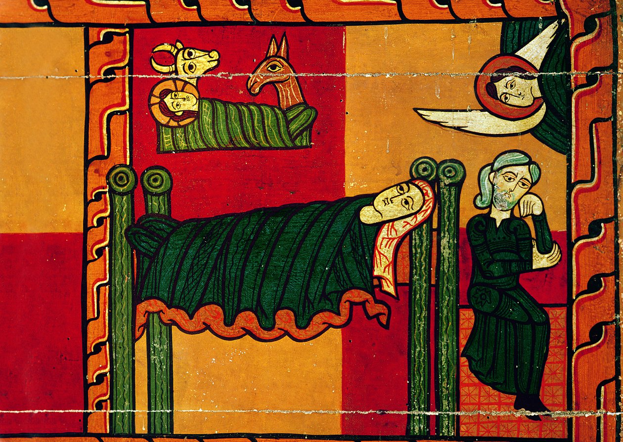 The Nativity, sidepanel fra en altertavle, katalansk (olje på trepanel) av Spanish School