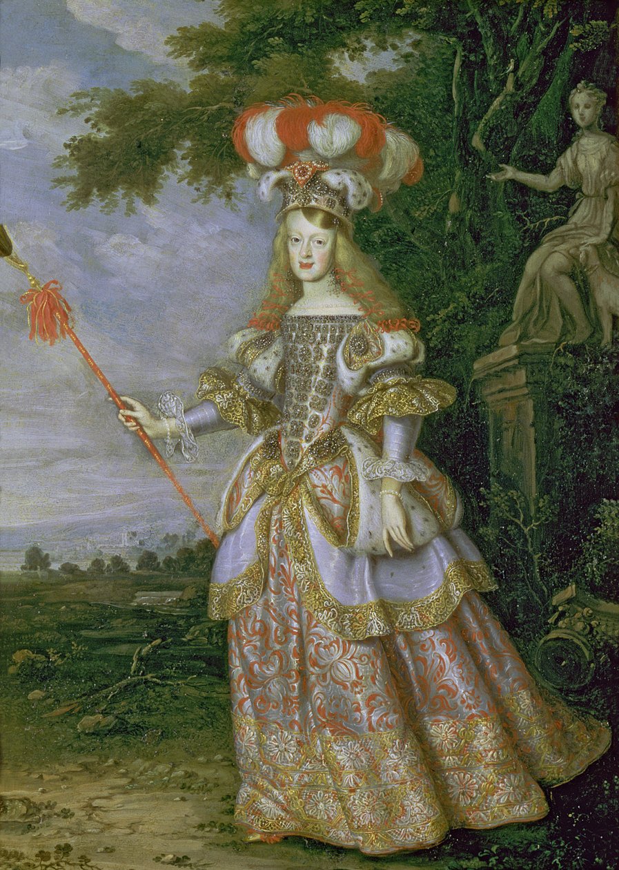 Keiserinne Margaret Theresa (1651-73), 1. kone til keiser Leopold I (1640-1705) av Østerrike, kledd som en karakter fra La Galatea, en favola satt til musikk av Antonio Draghi, 1667 (olje på kobber) av Thomas of Ypres