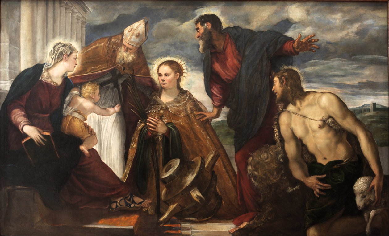 Jomfru og barn, med Saint Catherine, Saint Augustin, Saint Marc og Saint John the Baptist av Tintoretto