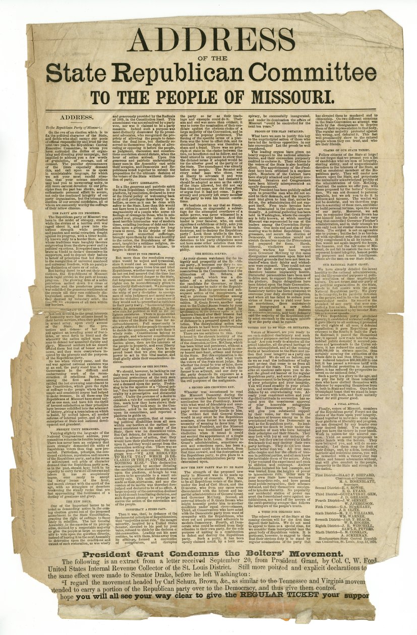 Adresse til den statlige republikanske komiteen til folket i Missouri av Unknown