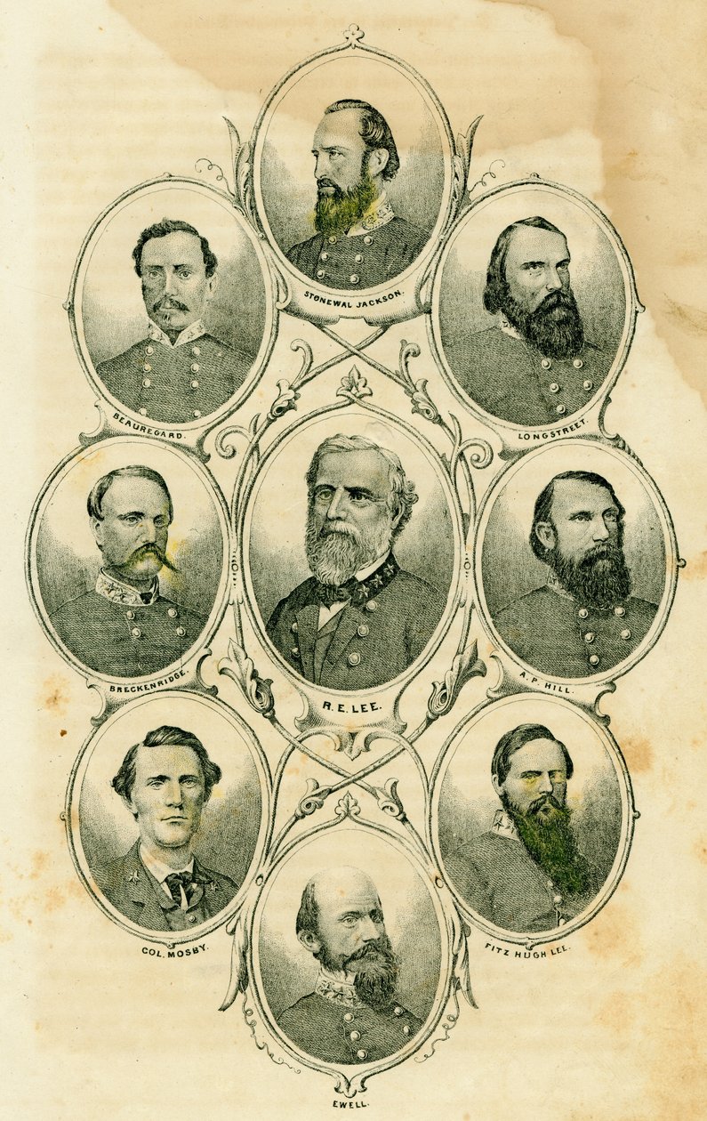 Konfødererte generaler (Emner inkluderer generalene Stonewall Jackson, Longstreet, AP Hill, Fitzhugh Lee, Ewell, Greckenridge, Beauregard og Lee og oberst Mosby) av Unknown