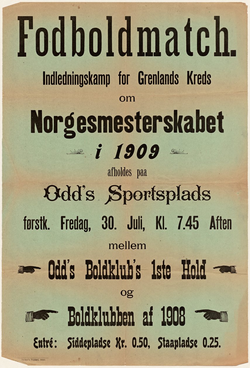 Fotballkamp. Innledende kamp for Grenlands Kreds for Norgesmesterskapet i 1909 arrangeres først på Odd’s Sportsplads. av Unknown