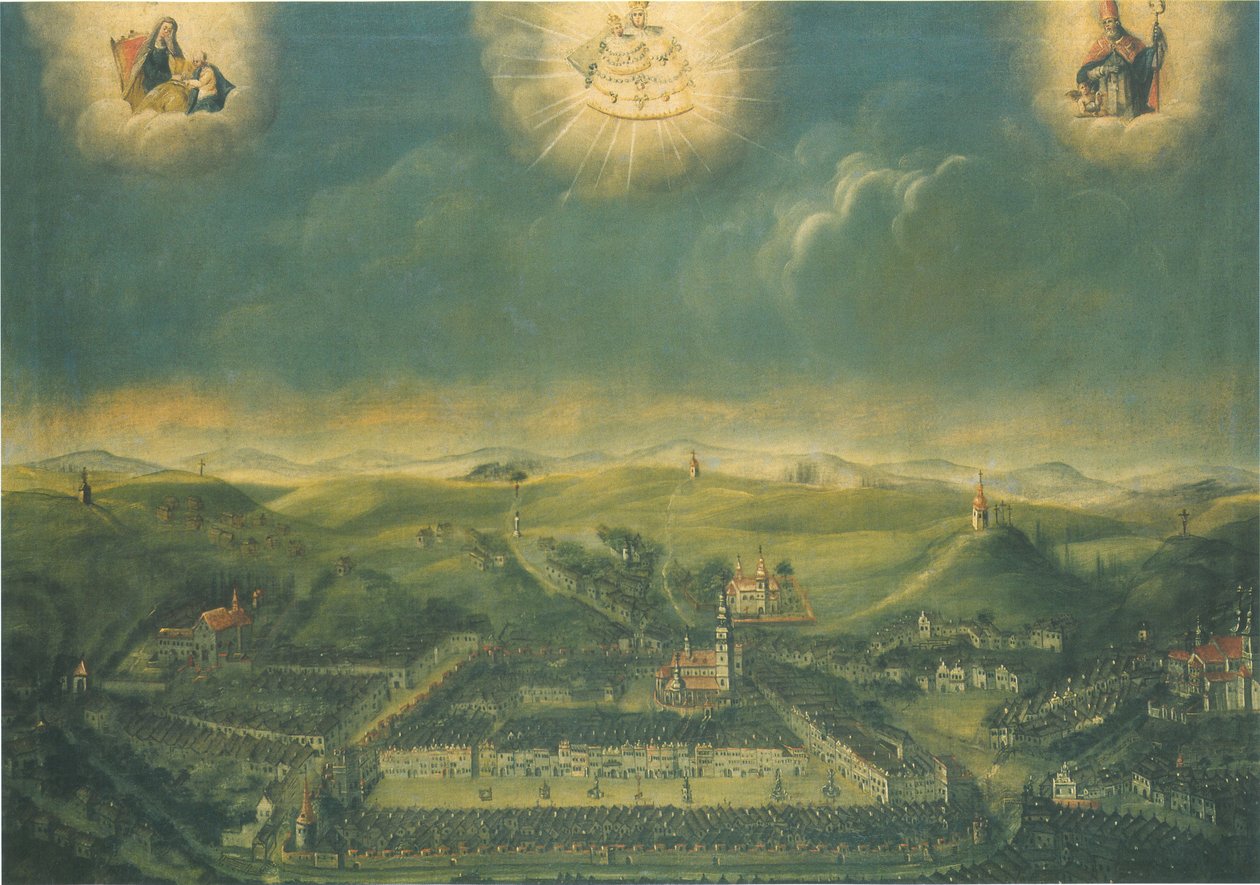 Maleri av den tsjekkiske byen Třebíč laget i 1677 i Mariazell i Østerrike av Unknown