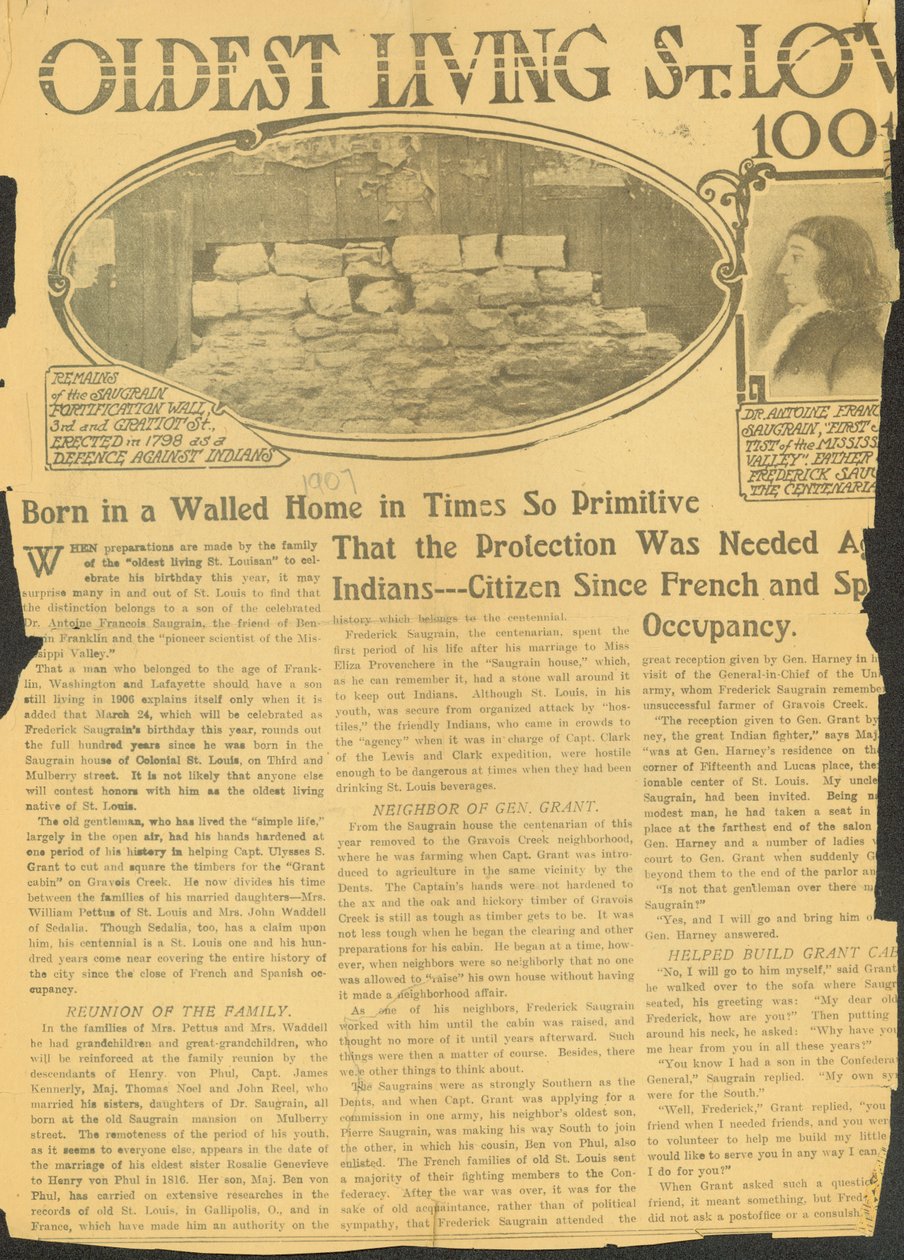 Uttaler at Frederick Saugrain er den eldste nålevende St. Louis bosatt ved 100 år av Unknown