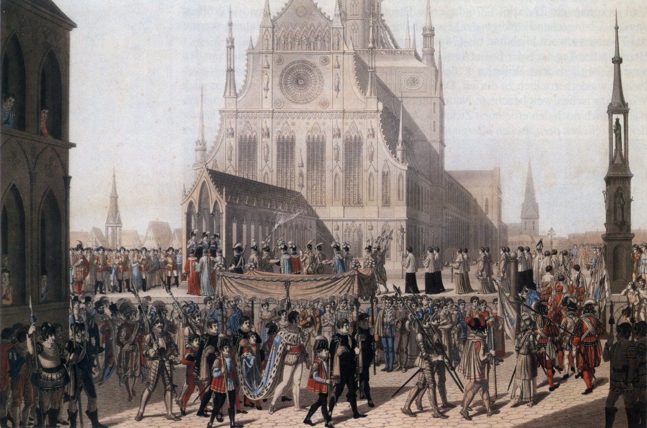 En skisse av en scene av Heinrich Anton Dähling for Schillers Maiden of Orleans av Unknown