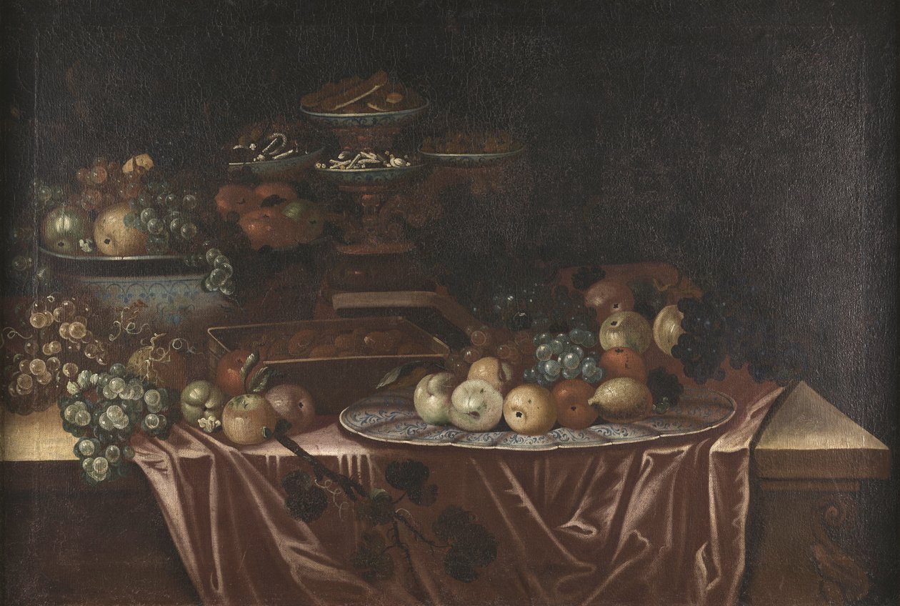 Bord med frukt og søtsaker av Unknown