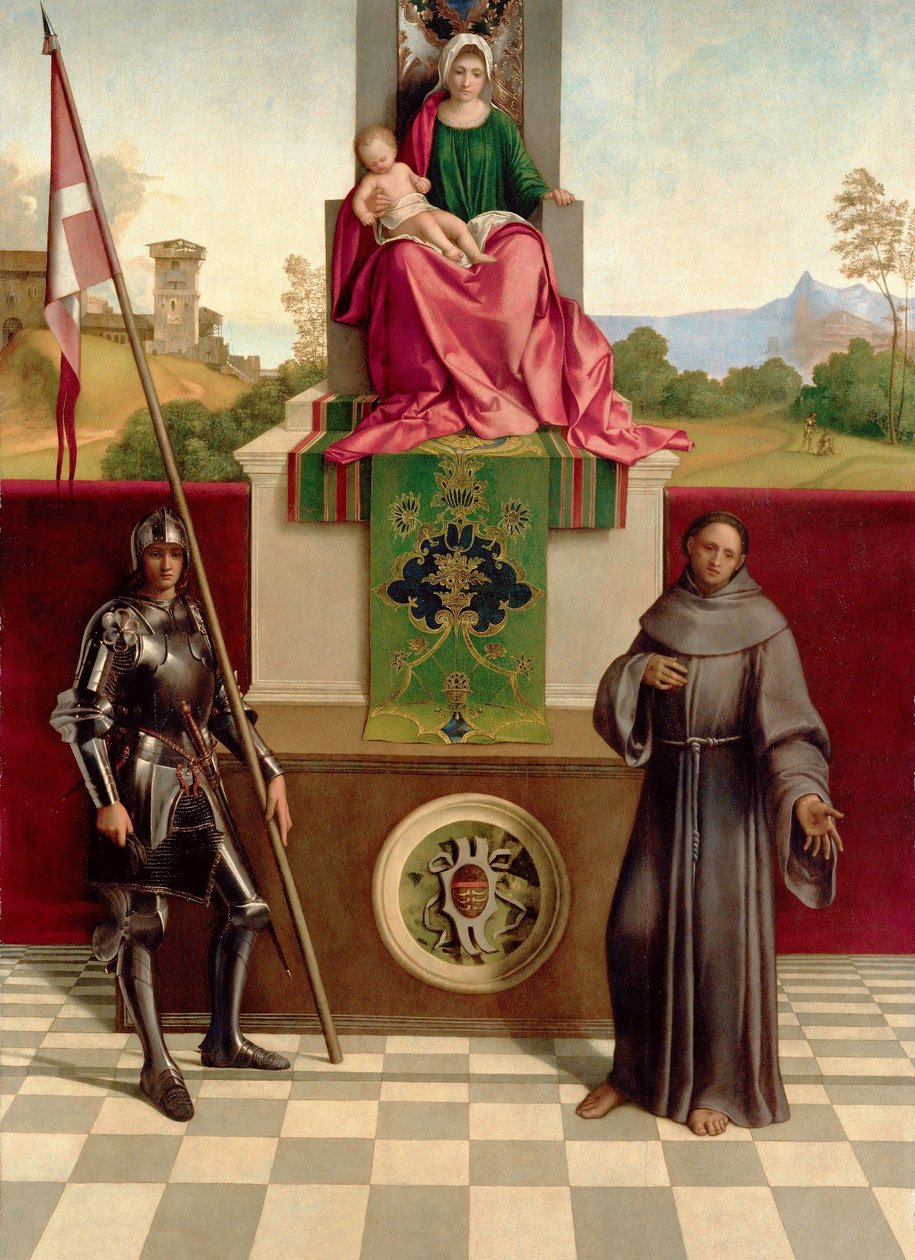 Madonna og barn mellom St. Francis og St. Nicasius (The Castelfranco Madonna) ca. 1503-04 (olje på tre) av Giorgione