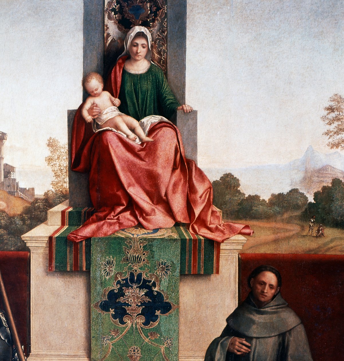 Madonna og barn mellom Saint Nicasius og Saint Francis, også kjent som Castelfranco Madonna, ca. 1502 (tempera på panel) av Giorgione