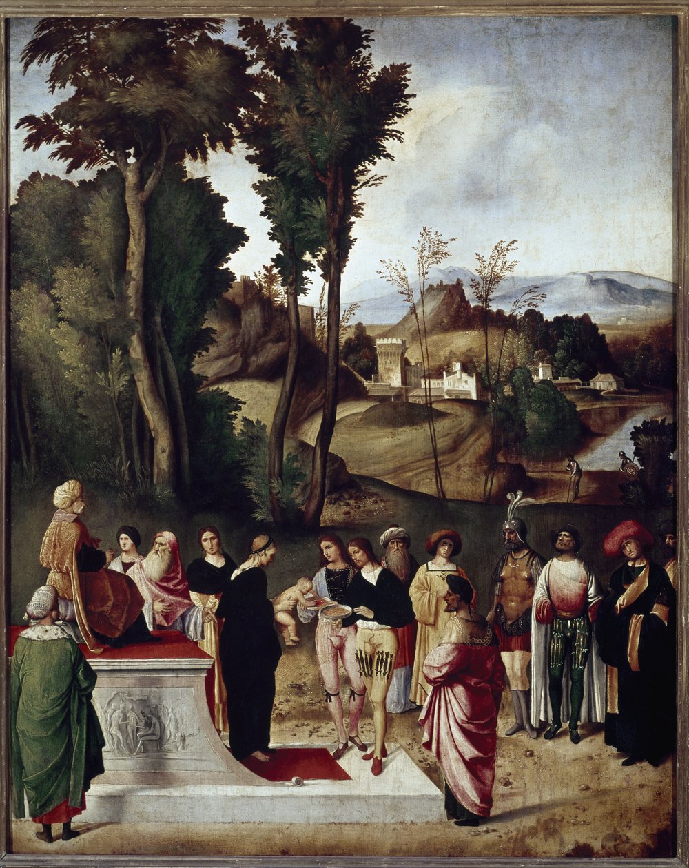 Moses barn utsatt for prøven med ild og gull av farao. detalj (Olje på tre, ca. 1502) av Giorgione