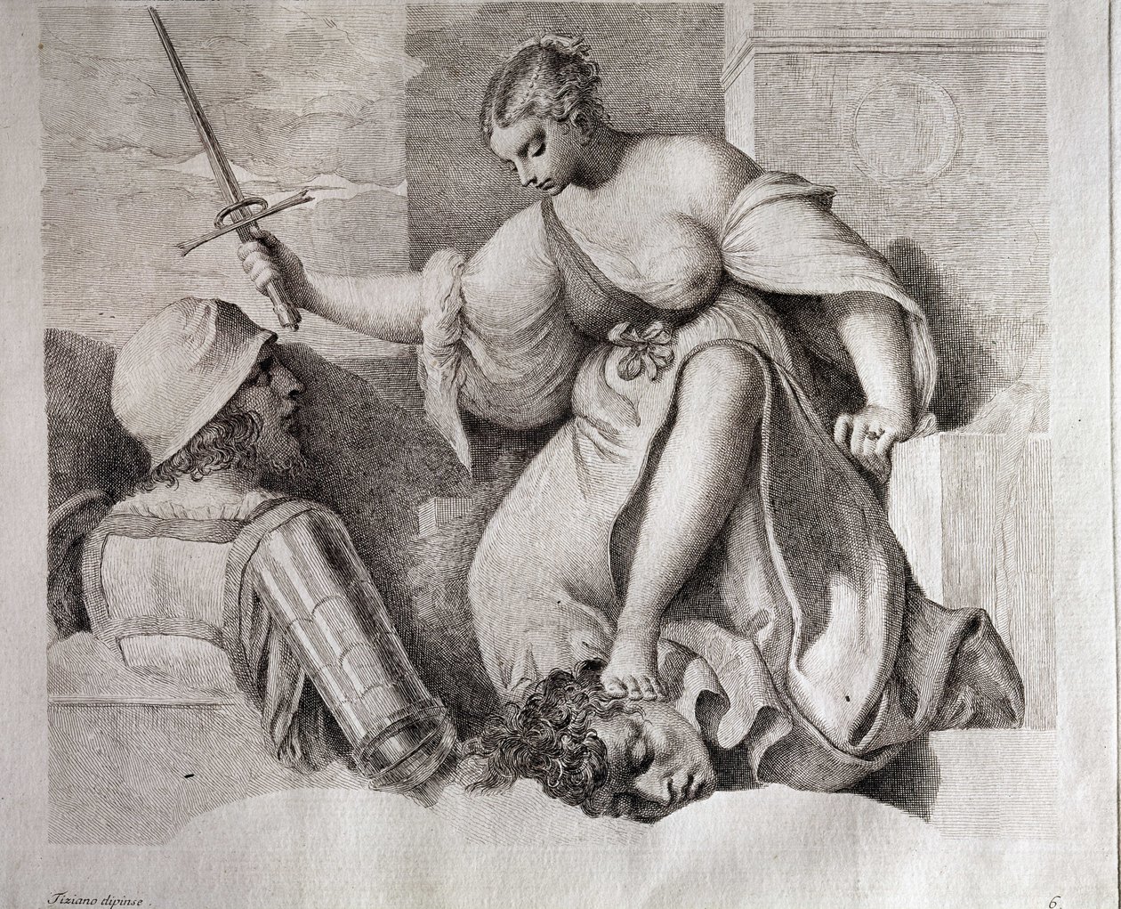 Salome mit dem Kopf von Johannes dem Täufer. Unten links 