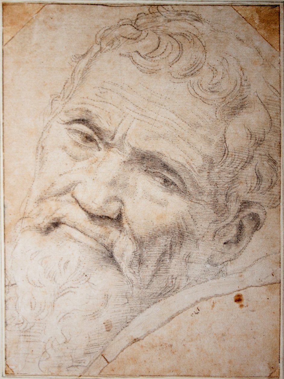 Portrett av Michelangelo Buonarroti. Kull, kritt på papir, ca.1550 av Daniele da  Volterra