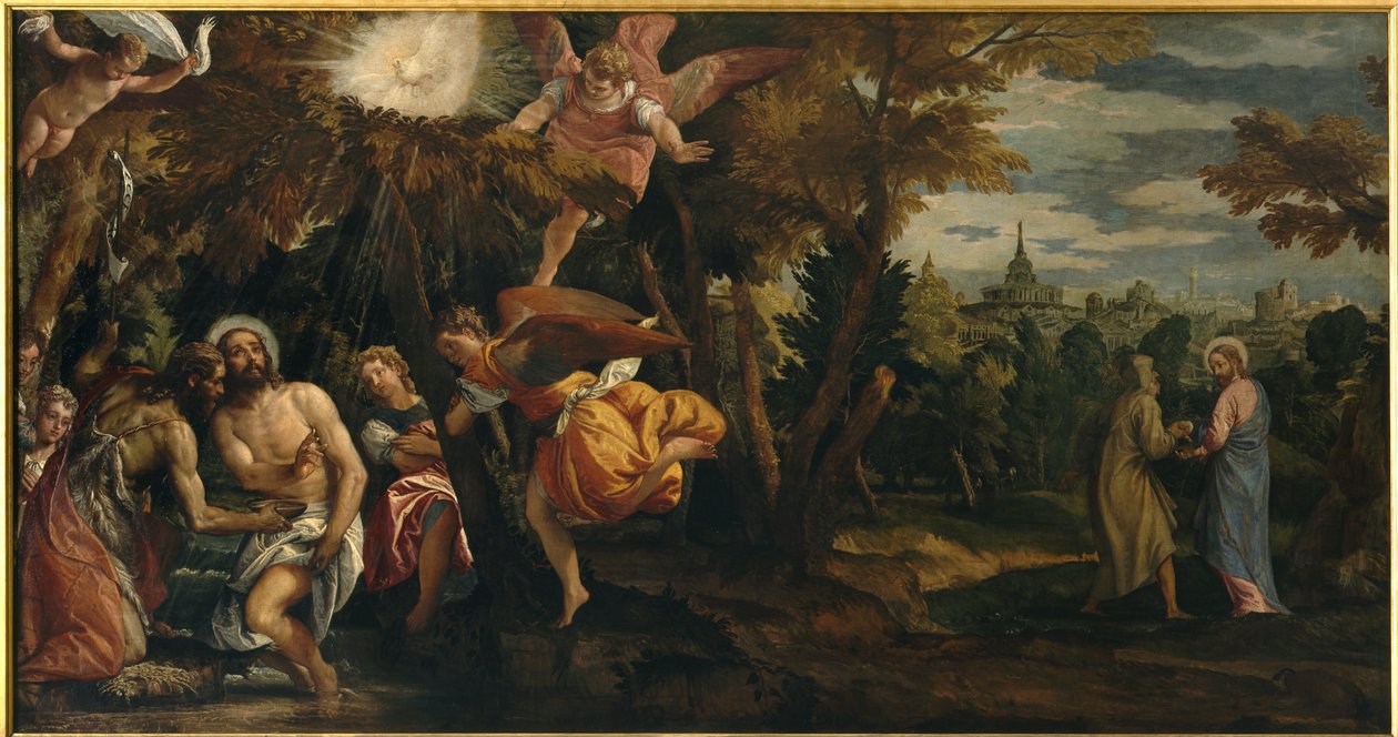 Kristi dåp og fristelse, ca. 1582 (olje på lerret) av Veronese