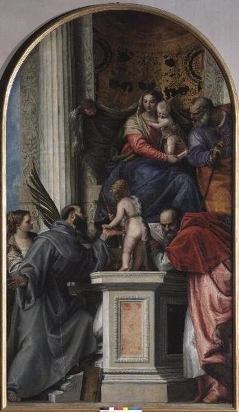 Madonna og barn på tronen, St. Johannes døperen som gutt, St. Josef, St. Hieronymus, St. Justinia og St. Frans av Veronese