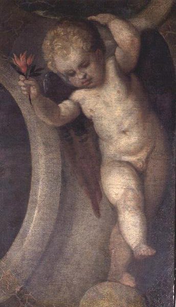 Putto med en rød blomst (se også 67073) av Veronese