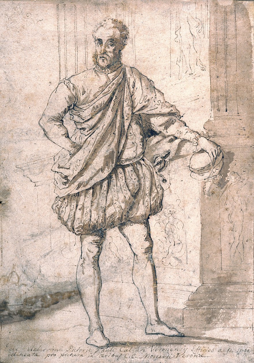 Selvportrett (penn, brunt blekk og brunt blekk vask på off-white lagt papir) av (1528 88) Veronese