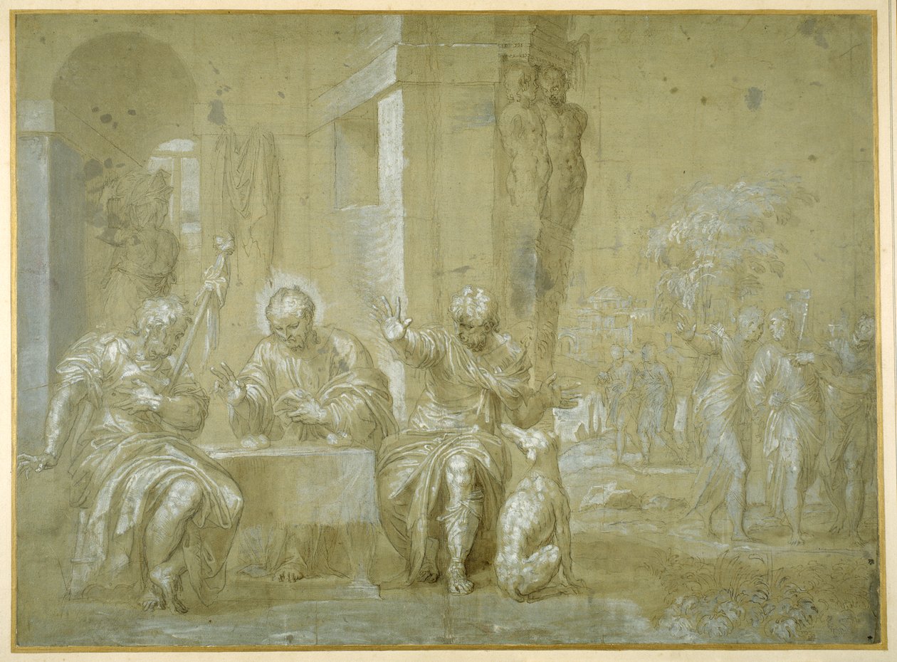 Nattverden i Emmaus, ca. 1550 (penn, svart blekk og brun vask på papir) av Veronese