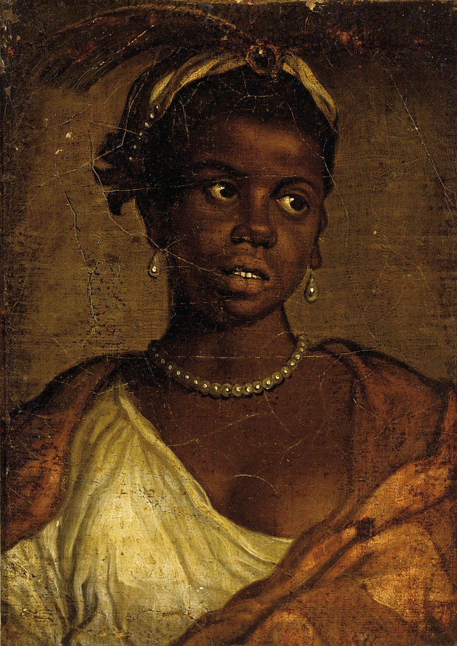 Portrett av en maurisk kvinne, bystelengde (olje på lerret lagt ned på panel) av Veronese